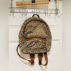 LIKE NEW Tommy Hilfiger Mini Backpack Brown Monogram Material
